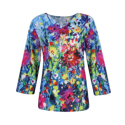 Women's Flower Printed V-Neck Blouse - Wnkrs