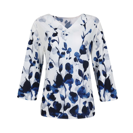 Women's Flower Printed V-Neck Blouse - Wnkrs