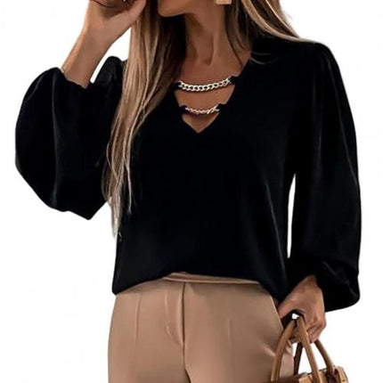 Women's Chain V Neck Long Sleeved Top - Wnkrs