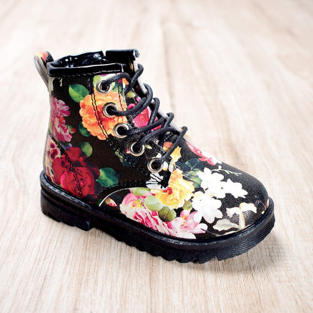 Flower Patterned Leather Boots for Girls - Wnkrs