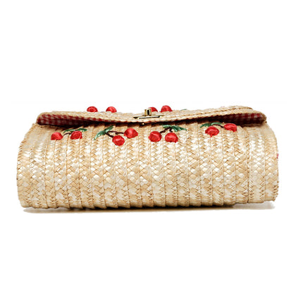 Women's Cherry Embroidered Straw Shoulder Bag - Wnkrs