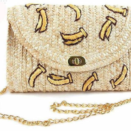 Women's Cherry Embroidered Straw Shoulder Bag - Wnkrs