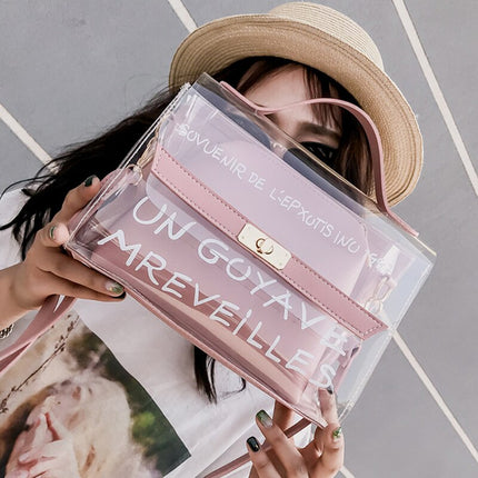 Women's Letter Printed Transparent Clutch - Wnkrs