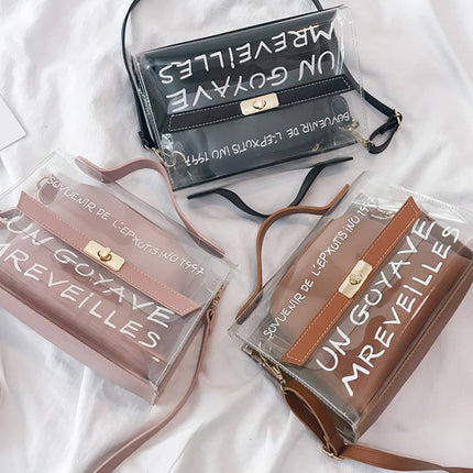 Women's Letter Printed Transparent Clutch - Wnkrs