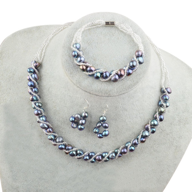 Hand-Knitted Freshwater Pearl Women's Jewelry Set - Wnkrs