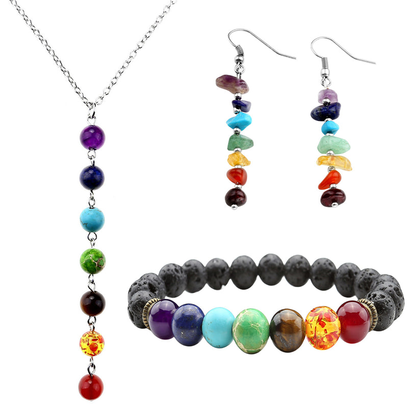 7 Chakra Bracelet, Necklace and Earrings Set