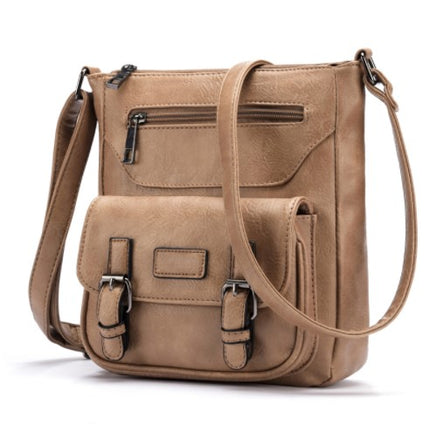 Women's Multi Pocket Leather Messenger Bag - Wnkrs