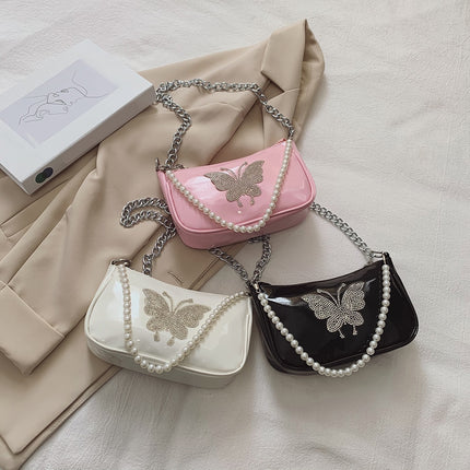 Women's Butterfly Mini Hobo Bag with Metal / Pearl Mini Strap - Wnkrs