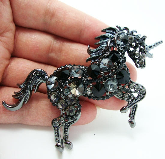 Women's Black Crystal Unicorn Brooch - wnkrs