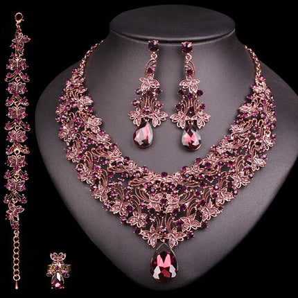 Women's Vintage Rhinestones Statement Necklace with Earrings Set - Wnkrs
