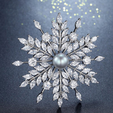 Enigma Flower Pearl and Rhinestone Brooch - wnkrs
