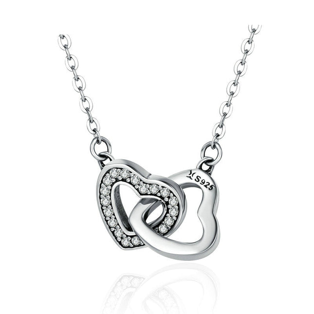 Silver Pendant Necklace with Couple Hearts - wnkrs
