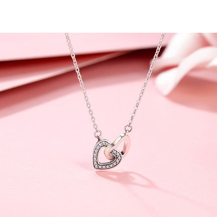 Silver Pendant Necklace with Couple Hearts - wnkrs