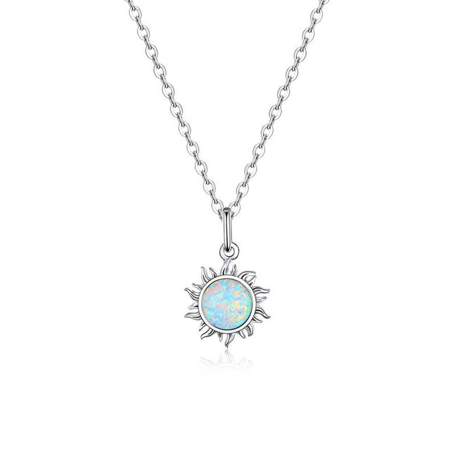 Authentic Silver White Opal Sun Pendant Necklace