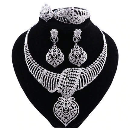 Women's Silver Plated Crystal Ornamented Jewelry Set - wnkrs