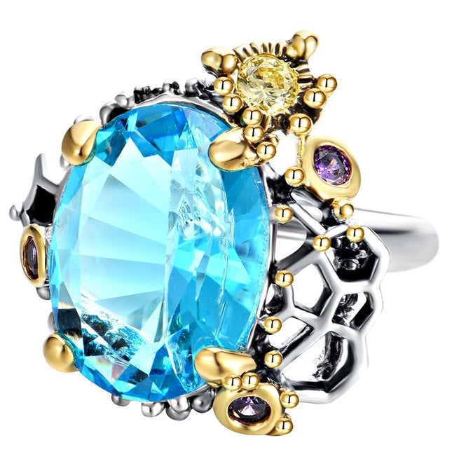 Baroque Blue Zircon Ring for Women