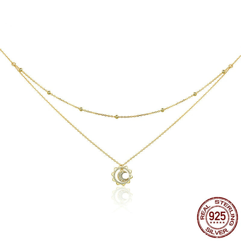 Women's Boho Sterling Silver Double Layered Pendant Necklace