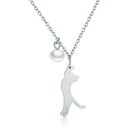 Charming Cat Shaped Silver Women's Pendant Necklace - wnkrs