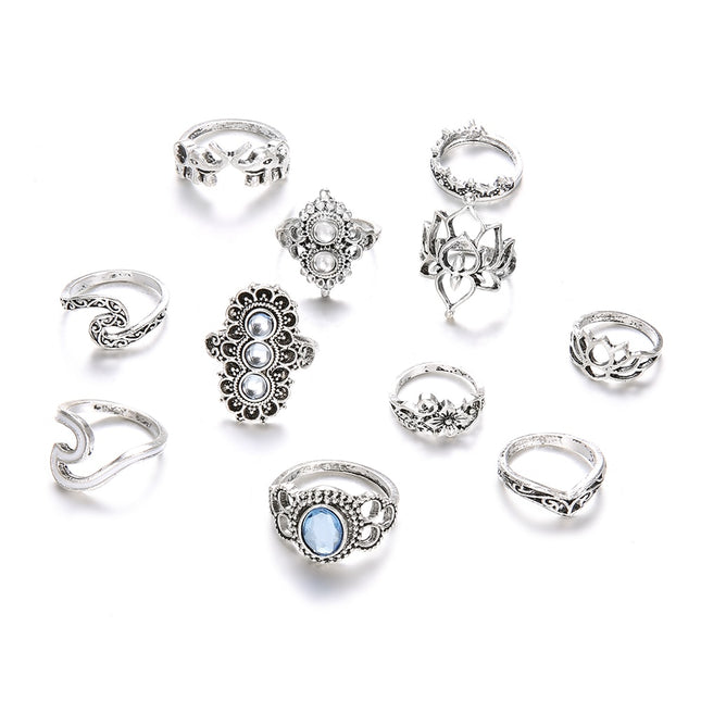 Women's Boho Opal Rings Set, 11 Pcs - wnkrs