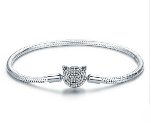 Women's Sterling Silver Crystal Cat Bracelet