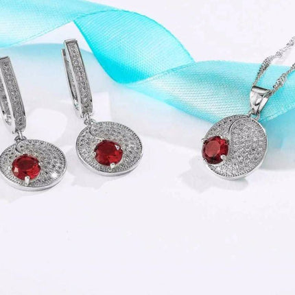 Women's Red Dot 925 Sterling Silver Necklace and Earrings Set - wnkrs