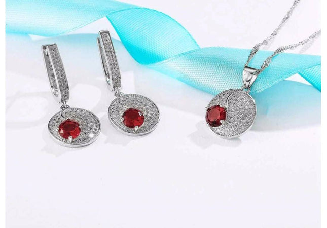 Women's Red Dot 925 Sterling Silver Necklace and Earrings Set - wnkrs