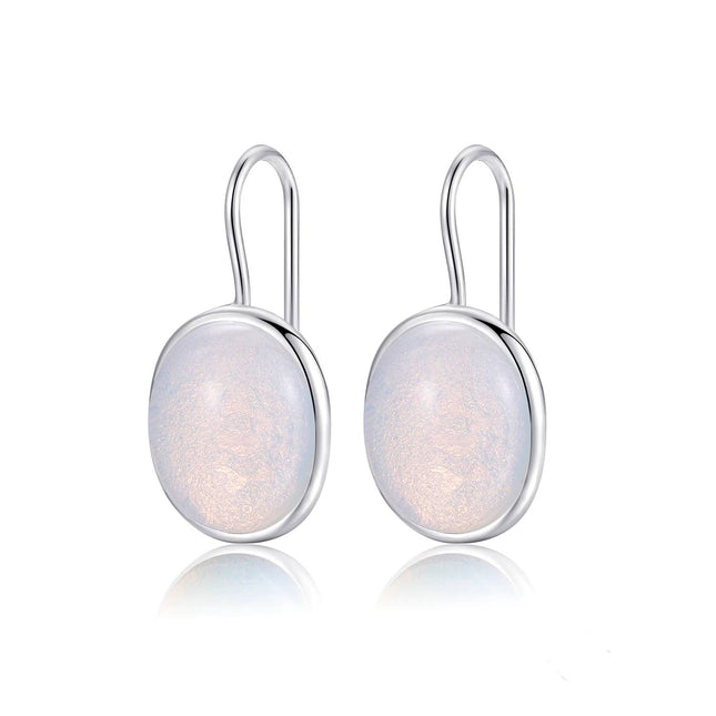Natural Moonstone Oval Silver Drop Earrings