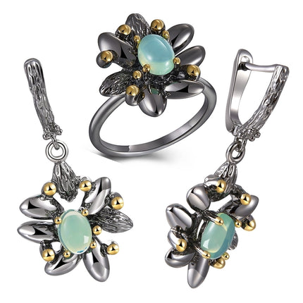 Women's Vintage Flower Shaped Ring and Earrings Jewelry Set - Wnkrs