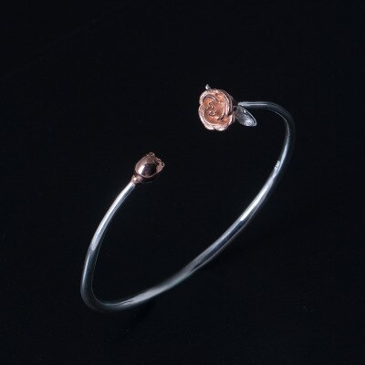 Elegant Romantic Rose Shaped Silver Bangle - Wnkrs