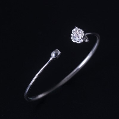 Elegant Romantic Rose Shaped Silver Bangle - Wnkrs