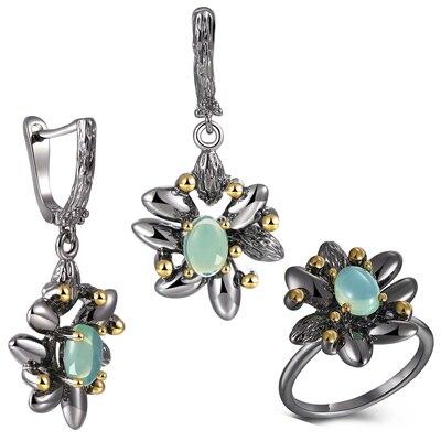 Women's Vintage Flower Shaped Ring and Earrings Jewelry Set - Wnkrs