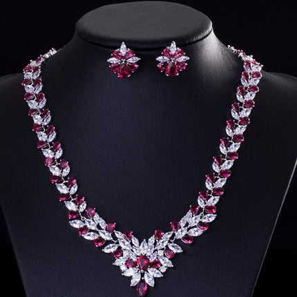 Gorgeous Cubic Zirconia Cluster Necklace and Earrings Women's Jewellery Set - Wnkrs