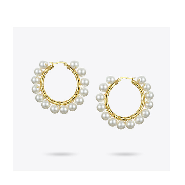Women’s Elegant Pearls Hoop Earrings