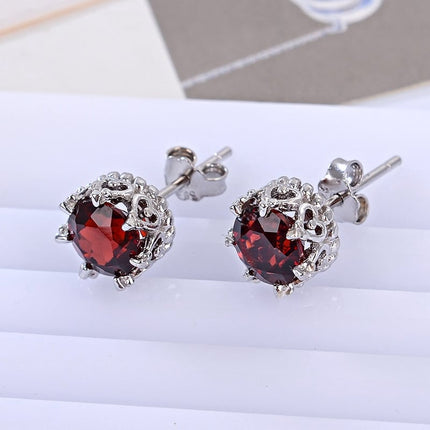 Natural Red Garnet 925 Sterling Silver Stud Earrings - Wnkrs