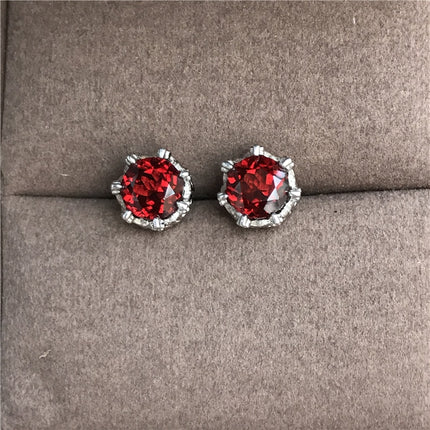 Natural Red Garnet 925 Sterling Silver Stud Earrings - Wnkrs