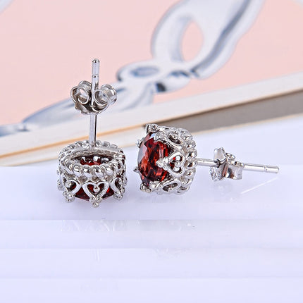 Natural Red Garnet 925 Sterling Silver Stud Earrings - Wnkrs