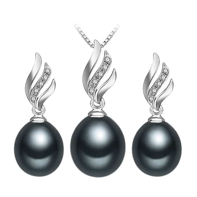 Women’s Stylish 925 Silver Pearls Necklace and Earrings Jewelry 3 pcs Set - Wnkrs