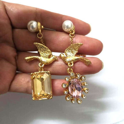 Luxury Vintage Pearl Crystal Dove Earrings For Women - Wnkrs