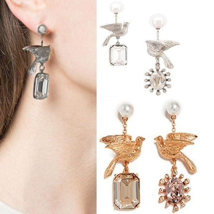 Luxury Vintage Pearl Crystal Dove Earrings For Women - Wnkrs