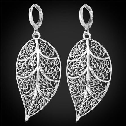 Hollow-Out Leaf Dangle Women's Statement Earrings - Wnkrs