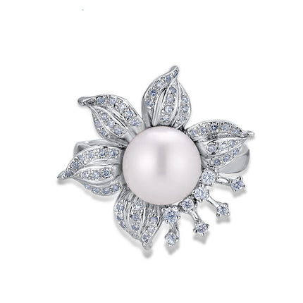 Genuine 14K 585 White Gold Elegant Fresh Water Pearl Ring for Women - Wnkrs