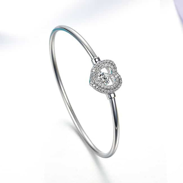 Zircon Heart Shaped Silver Bangle for Women - wnkrs