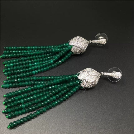 Green Jade Tassel Drop Earrings - Wnkrs