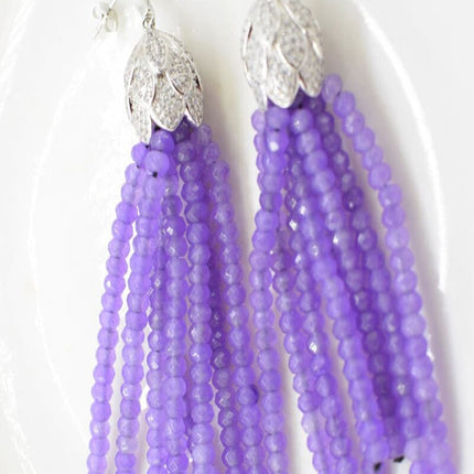Green Jade Tassel Drop Earrings - Wnkrs