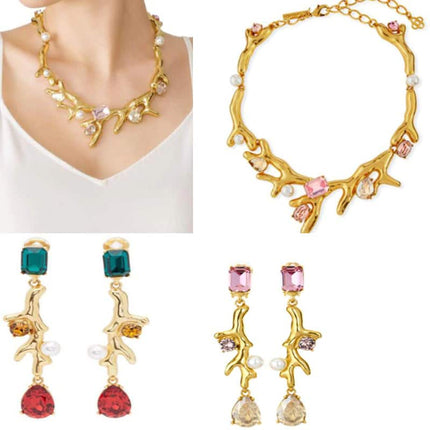 Luxury Boutique Design Coral Inspired Crystal Necklace and Earring - Wnkrs