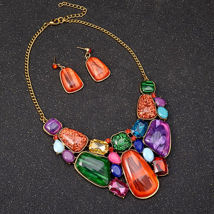 Multiсolor Gems Statement Necklace and Earrings Set - Wnkrs