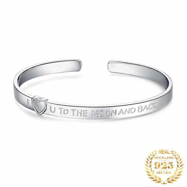 'I Love U to the Moon and Back' 925 Sterling Silver Cuff Bracelet for Women - wnkrs