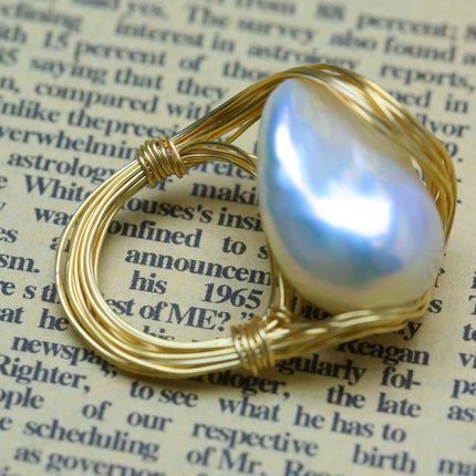Baroque Handmade Natural Freshwater White Pearl Ring for Women - Wnkrs