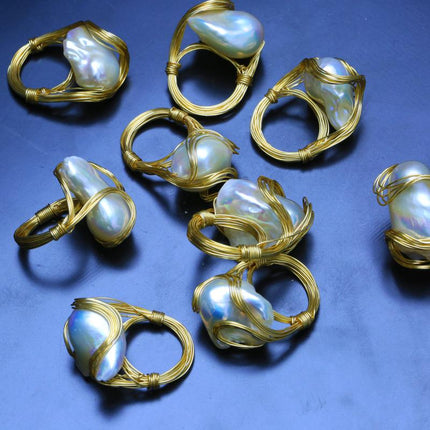 Baroque Handmade Natural Freshwater White Pearl Ring for Women - Wnkrs