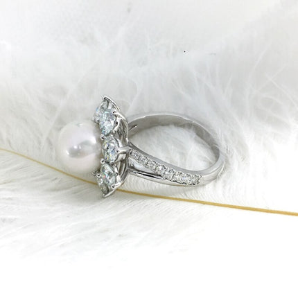 14K White Gold Wedding Pearl Ring for Women - wnkrs